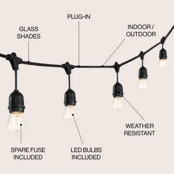 Indoor/Outdoor 48 ft. Rustic Industrial LED S14 Edison Bulb String Lights - JONATHAN Y
